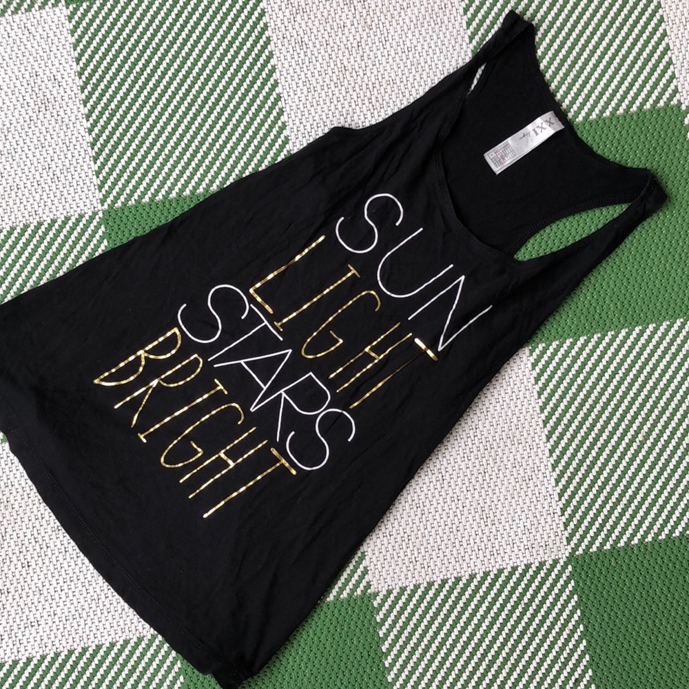 XXI black racerback tank w/ white and gold tone